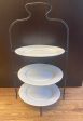 3 tier black metal cake stand with 3 10  plates on Sale