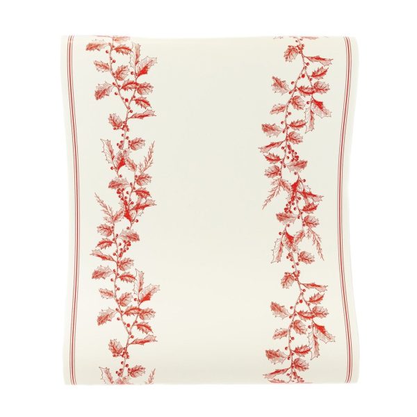 Cream & Red Holly Paper Table Runner on Sale