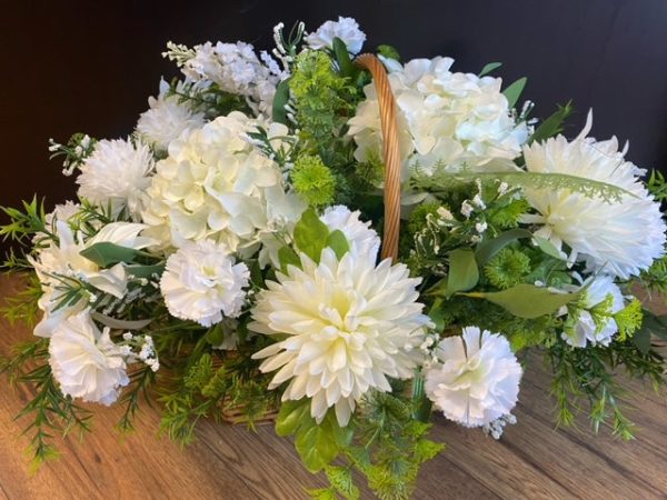 Flower  Basket with White and green flowers Online Sale