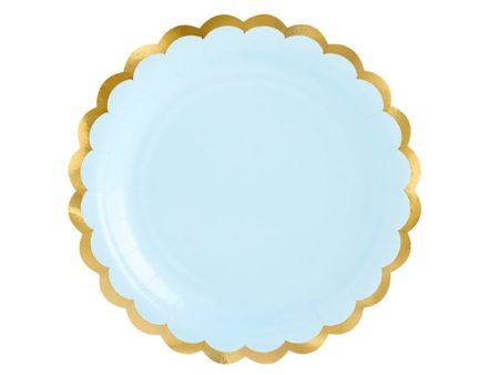 Light Blue & Gold Scalloped Dessert Plates 6ct Fashion