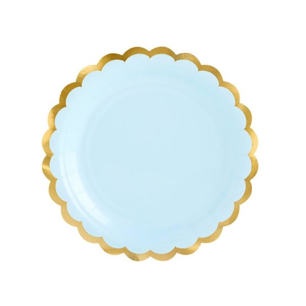 Light Blue & Gold Scalloped Dessert Plates 6ct Fashion