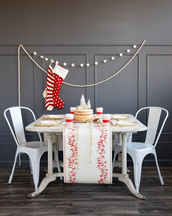 Cream & Red Holly Paper Table Runner on Sale