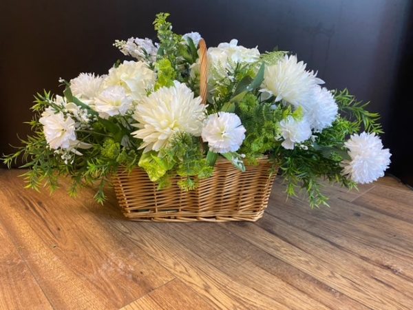 Flower  Basket with White and green flowers Online Sale