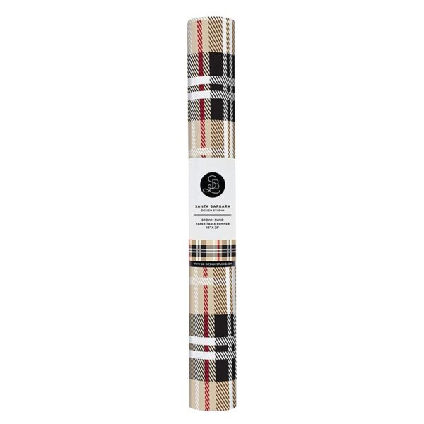 Brown Plaid Paper Table Runner 25ft on Sale