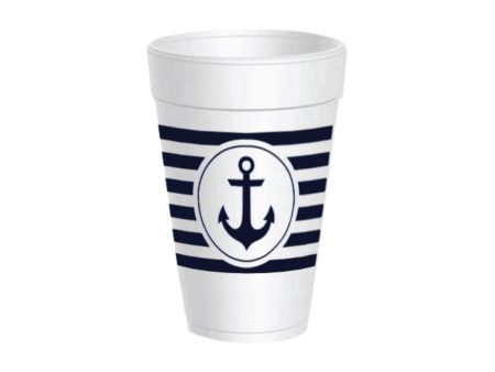 Navy Anchor Styrofoam Cups with Lids 10ct Supply