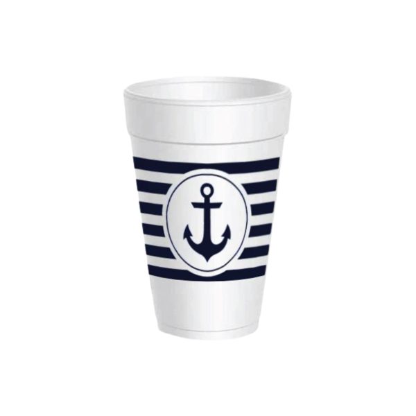 Navy Anchor Styrofoam Cups with Lids 10ct Supply