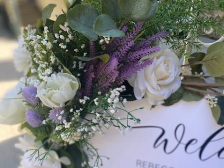 Lavender and white flower garland for Welcome Sign Sale