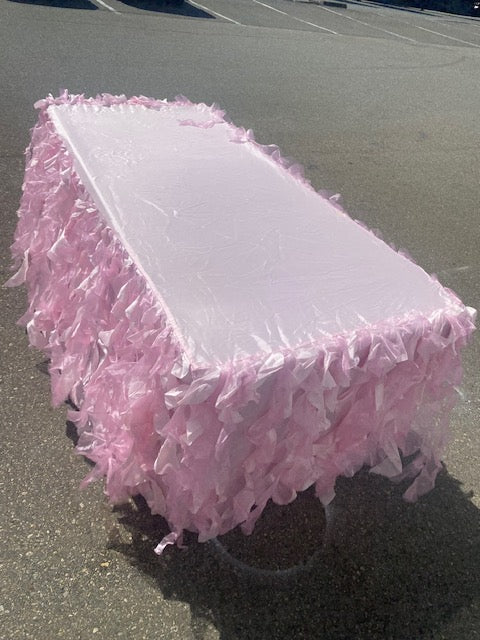 Fitted Pink 6ft tablecloth with frills on Sale