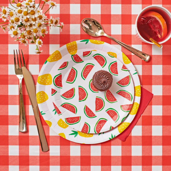 Red Gingham Paper Table Cover on Sale