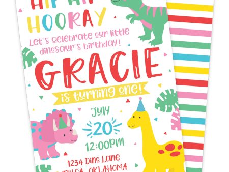 Pink Girl Dinosaur Birthday Party Invitation Online