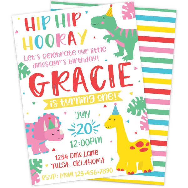 Pink Girl Dinosaur Birthday Party Invitation Online