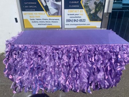 Fitted purple 6ft tablecloth with frills Online now