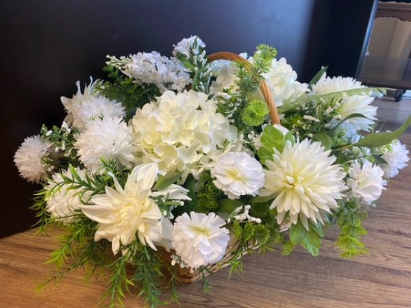 Flower  Basket with White and green flowers Online Sale