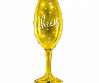 Gold Cheers Champagne Glass Balloon 28in Supply