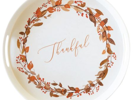 Thankful Wreath Round Bamboo Serving Tray Sale