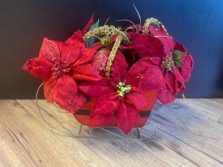 Santa Sleigh with Poinsetta Flowers Supply