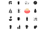 Energy drinks and caffeine black glyph icons set on white space Online now