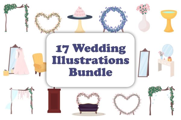 Wedding decorative objects illustration bundle Hot on Sale