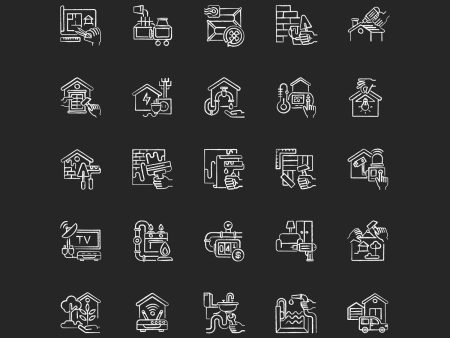 Building and repair house chalk white icons set on black background Cheap