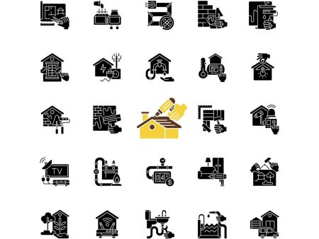 Building and repair house black glyph icons set on white space For Sale