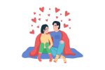 Couple under blanket semi flat color vector character set on Sale