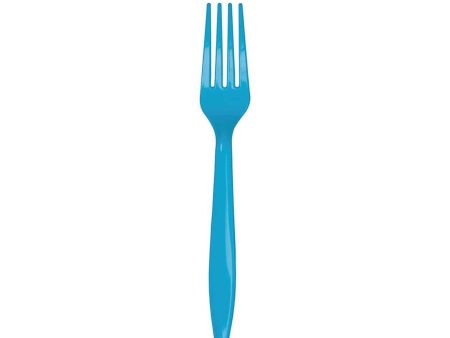 Turquoise Plastic Forks 24ct For Sale