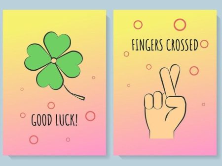 Wishing luck greeting card with color icon element set Supply