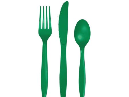 Emerald Green Premium Plastic Cutlery Set for 8 Hot on Sale