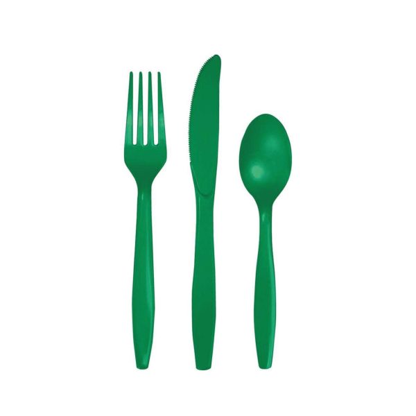 Emerald Green Premium Plastic Cutlery Set for 8 Hot on Sale