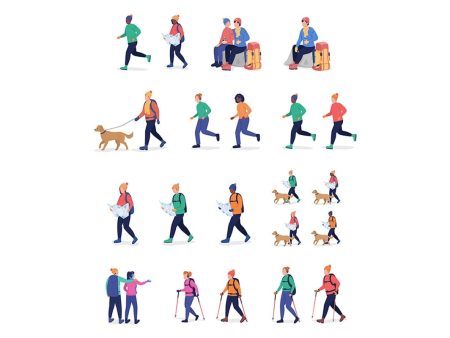 Hiking person color vector character set Sale