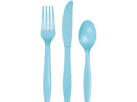 Pastel Light Blue Premium Plastic Cutlery Set for 8 Fashion