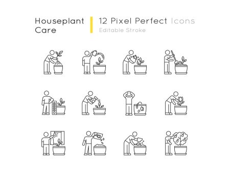 Houseplant care pixel perfect linear icons set For Sale