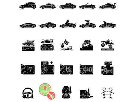 Auto racing black glyph icons set on white space Fashion