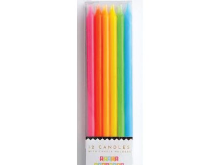 Tall Neon Rainbow Birthday Candles 12ct For Discount