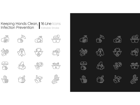 Keeping hands clean linear icons set for dark and light mode Discount