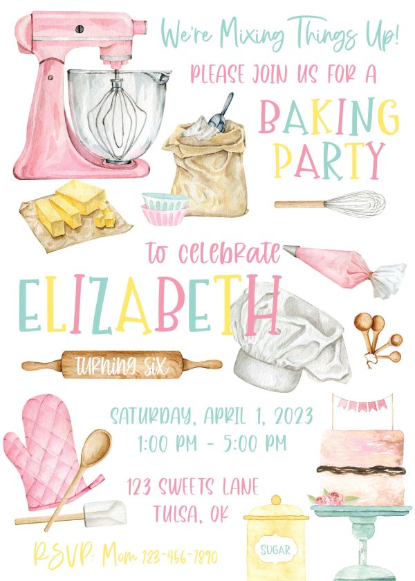 Baking Party Birthday Invitation Supply