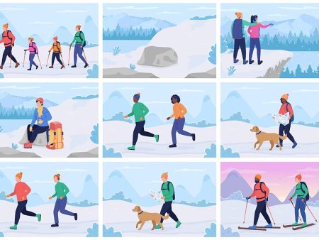 Family activity in winter flat color vector illustration set Hot on Sale