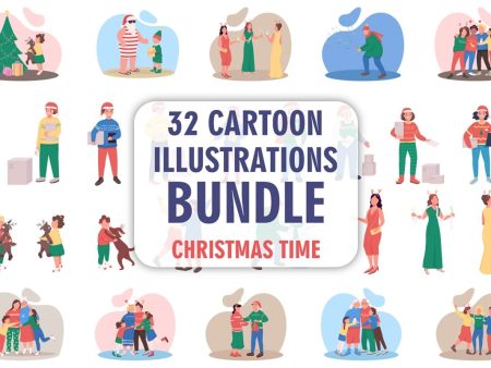 Christmas holidays color vector faceless character bundle on Sale