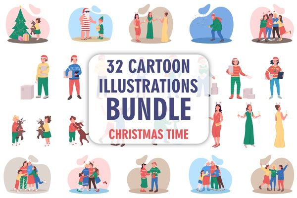 Christmas holidays color vector faceless character bundle on Sale