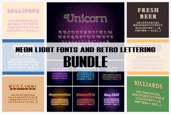 Neon light fonts bundle Online