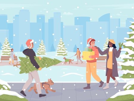 Winter park flat color vector illustration For Sale