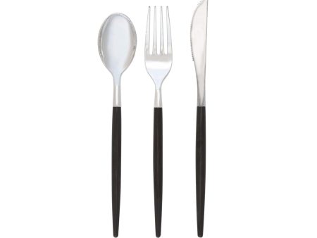 Black & Silver Plastic Cutlery Set for 8 Online Hot Sale