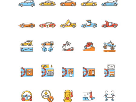 Auto racing RGB color icons set Fashion