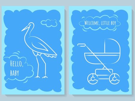 Baby shower blue postcard with linear glyph icon set For Discount