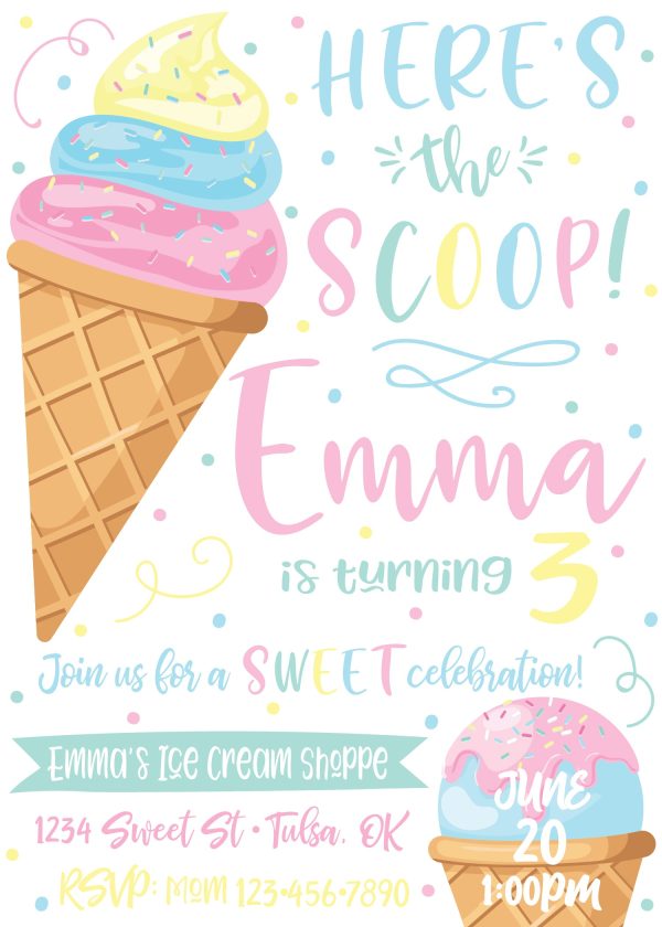 Here s the Scoop Ice Cream Birthday Party Invitation Sale