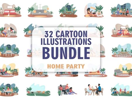 Home party flat color vector faceless characters bundle Online Hot Sale