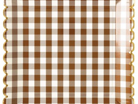 Brown Gingham Scalloped Square Dinner Plates 8ct Online