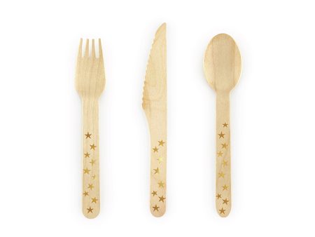 Gold Stars Wooden Cutlery Set for 6 Cheap