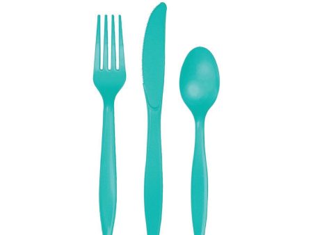 Teal Blue Plastic Cutlery Set for 8 Cheap