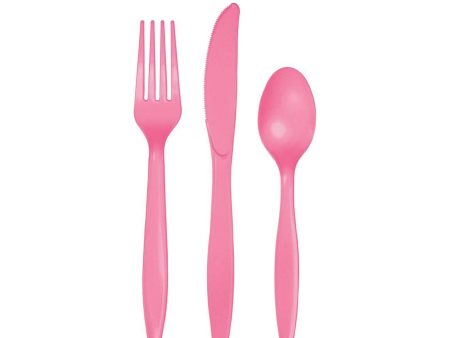 Candy Pink Premium Plastic Cutlery Set for 8 on Sale